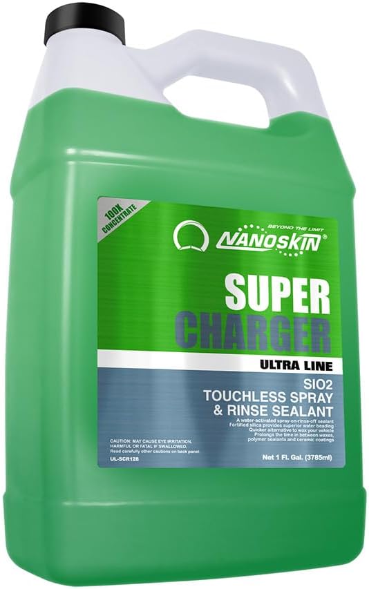 Nanoskin Ultra Line SUPER CHARGER SiO2 Touchless Spray-On/Rinse-Off Sealant 1 Gallon- Car Wash Paint & Glass Spray for Car Detailing | Safe for Cars, Trucks, Motorcycles, RVs & More | 100:1 Dilution