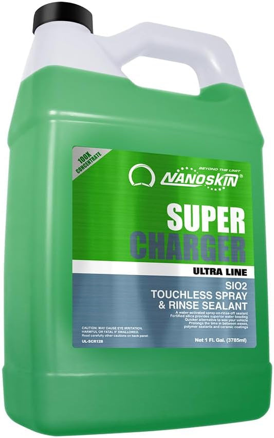 Nanoskin Ultra Line SUPER CHARGER SiO2 Touchless Spray-On/Rinse-Off Sealant 1 Gallon- Car Wash Paint & Glass Spray for Car Detailing | Safe for Cars, Trucks, Motorcycles, RVs & More | 100:1 Dilution