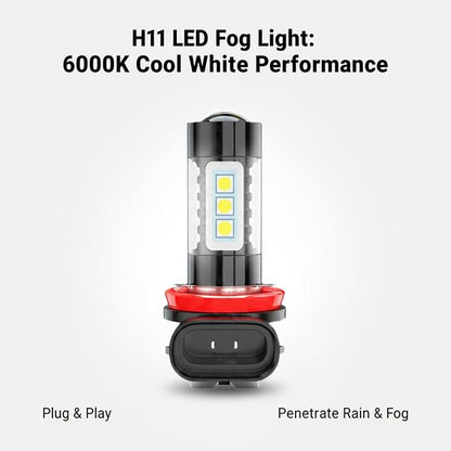 H11/H8 Fog Light Bulbs for Honda Accord (2008–2012), 6000K Cool White High-Performance Fog Lamps, Enhanced Visibility in Night & Bad Weather, Plug & Play, Pack of 2