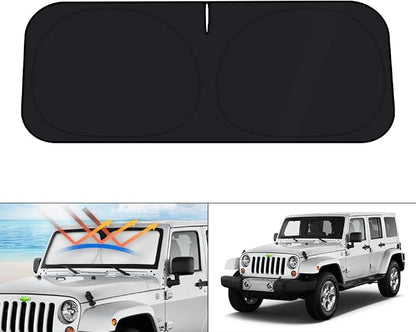 KUST Windshield Sun Shade for 1997-2015 2016 2017 2018 Jeep Wrangler TJ JK JKU Sunshade Accessories Window Sun Visor Protector Foldable Blocks UV Rays Keep Your Car Cool