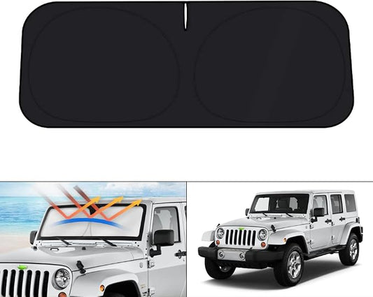 KUST Windshield Sun Shade for 1997-2015 2016 2017 2018 Jeep Wrangler TJ JK JKU Sunshade Accessories Window Sun Visor Protector Foldable Blocks UV Rays Keep Your Car Cool