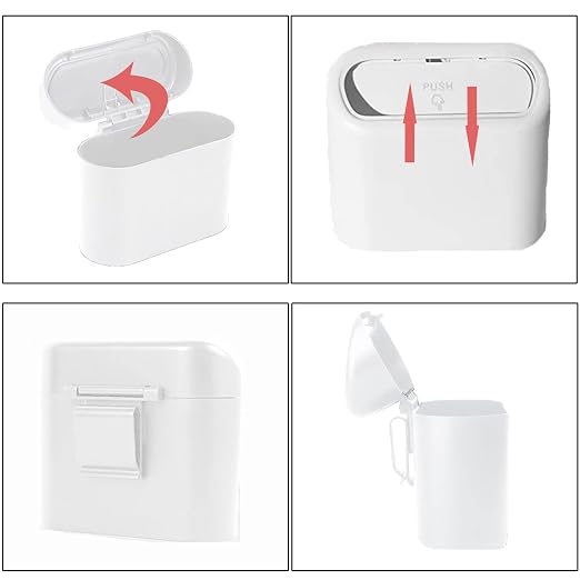 Mini Car Bin with Lid and 2 Trash Bags - White, Cute Car Accessory for Storage and Organization, Small Trash Can for Kitchen, Bedroom and Office