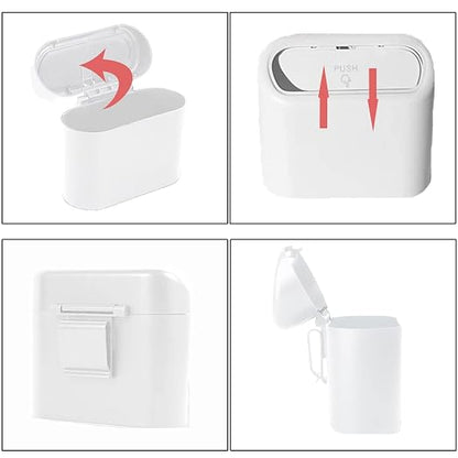 Mini Car Bin with Lid and 2 Trash Bags - White, Cute Car Accessory for Storage and Organization, Small Trash Can for Kitchen, Bedroom and Office