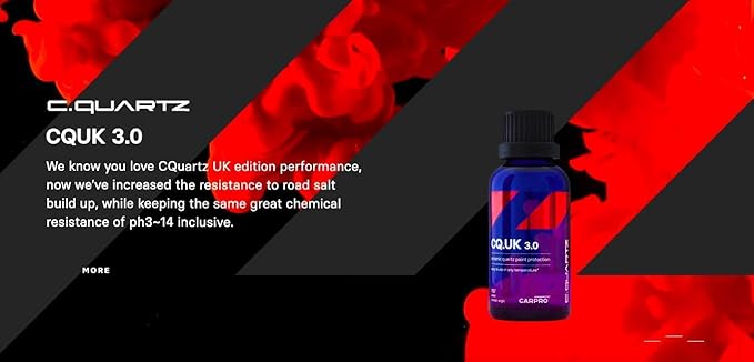 CARPRO CQUARTZ UK 3.0 - Ceramic Coating for Cars, Quartz Based Nanotechnology, Bonds to Paint, Glass, Metal and Plastic - (50ml Kit w/Reload 2.0)