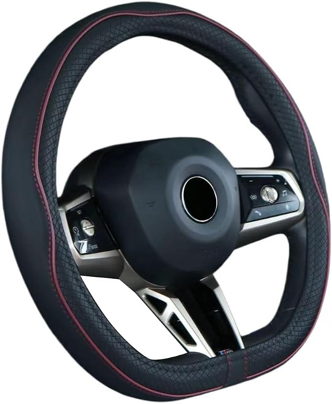 Mayco Bell Flat Bottom Steering Wheel Cover Anti-Slip,Safety,Soft,Breathable,Durable,Full Surround,Comfortable Grip Microfiber Leather (D Shape, Wine Red)