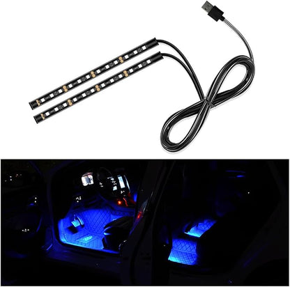 Yourkar Car LED Strip Light, 24 LED Auto Interior Under Dash Atmosphere Lights with USB Port, Vehicle Decor Lamp Ambient Night Light Strip Lighting Kit, Universal Car Accessories (Blue)