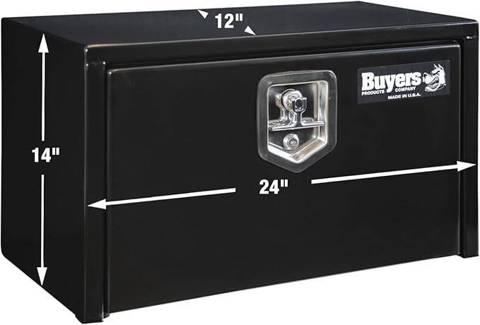 Buyers Products 1703350 Black Steel Underbody Truck Tool Box – 14 x 12 x 24 Inch - Truck Bed & Underbelly RV Storage Box, Locking T-Latch, Weather-Resistant, Heavy-Duty Flatbed Job Box, Made in USA