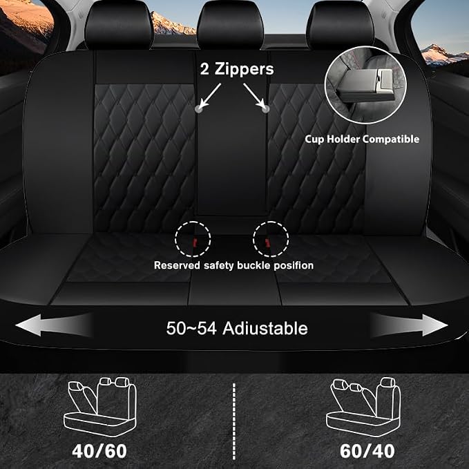 CAROMOP Faux Leather Car Seat Covers Full Set,Luxury and Comfortable Covers for Cars,Split Bench Compatible Car Interior Covers,Universal Fit for Suvs,Vans,Trucks,Airbag Compatible(5-Seat Black)