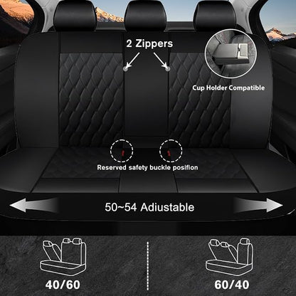 CAROMOP Faux Leather Car Seat Covers Full Set,Luxury and Comfortable Covers for Cars,Split Bench Compatible Car Interior Covers,Universal Fit for Suvs,Vans,Trucks,Airbag Compatible(5-Seat Black)