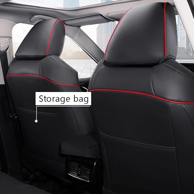 CocheFamilia Custom Fit Corolla Car Seat Covers for Select 2020 2021 2022 Toyota Corolla L LE - Full Set,Leather (Black with red Trim)