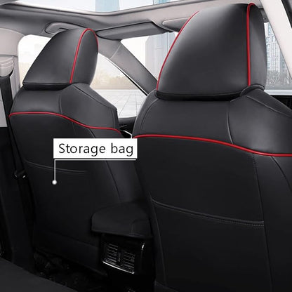 CocheFamilia Custom Fit Corolla Car Seat Covers for Select 2020 2021 2022 Toyota Corolla L LE - Full Set,Leather (Black with red Trim)
