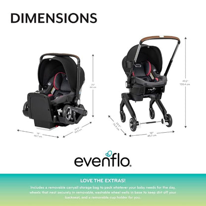 Evenflo Shyft DualRide Preemie and Infant Car Seat Stroller Combo 3-30lbs with Carryall Storage (Sylva Pink)