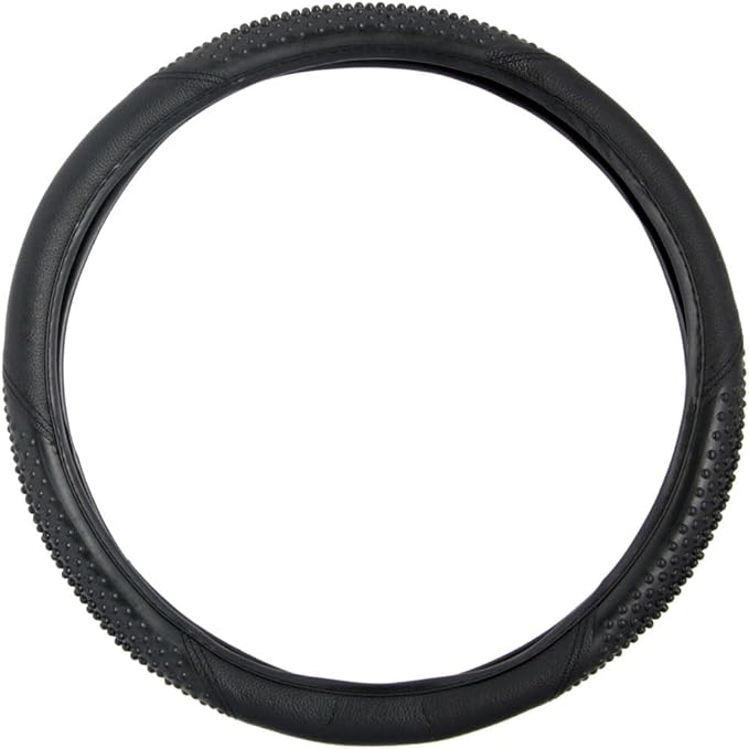 BDK Sporty Two Tone Ergonomic Grip Steering Wheel Cover - Massaging Gel Grip for Standard Size Wheels 14.5-15 inch Black/Black