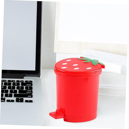 Toddmomy 1PCS Mini Desktop Trash Can with Swing Lid,Cute Strawberry Rubbish Bin Tiny Trash Can Countertop Garbage Can for Desk Car Office Kitchen,Red