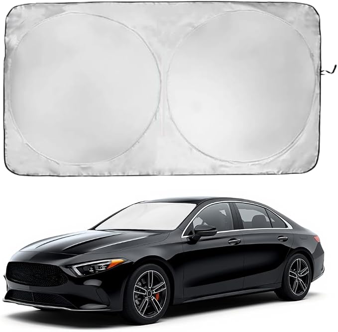 Windshield Sun Shade | Compatible for Mercedes Benz EQS (2022-2025) | Certified 99.87% UVB & 99.02% UVA Car Sun Shade. Award Winning Sunshade - Patented Technology | Car Shades by Kinder Fluff