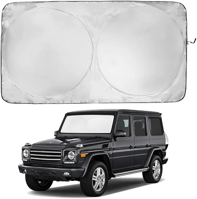 Windshield Sun Shade | Compatible for Mercedes G-Class 1990-2018 | Certified 99.87% UVB & 99.02% UVA Car Sun Shade. Award Winning Sunshade - Patented Technology | Car Shades by Kinder Fluff