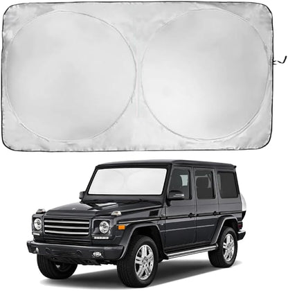 Windshield Sun Shade | Compatible for Mercedes G-Class 1990-2018 | Certified 99.87% UVB & 99.02% UVA Car Sun Shade. Award Winning Sunshade - Patented Technology | Car Shades by Kinder Fluff