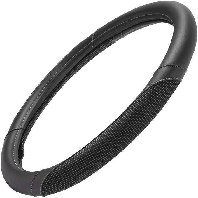 Motor Trend White Steering Wheel Cover - Dotted Comfort Polyester Grip on Stitched Synthetic Leather, White/Black