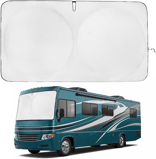 Windshield Sun Shade | fits RV Class-A | Certified 99.87% UVB & 99.02% UVA Protection Sun Shade. Award Winning Sunshade for Car Windshield with Patented Technology. Car Window Shades by Kinder Fluff