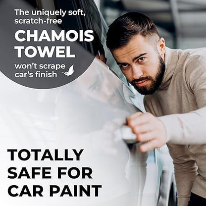Premium XL Shammy Towel for Car - 2pk (34"x25") - Super Absorbent Chamois Cloth for Drying - Spots & Scratch-Free, Reusable