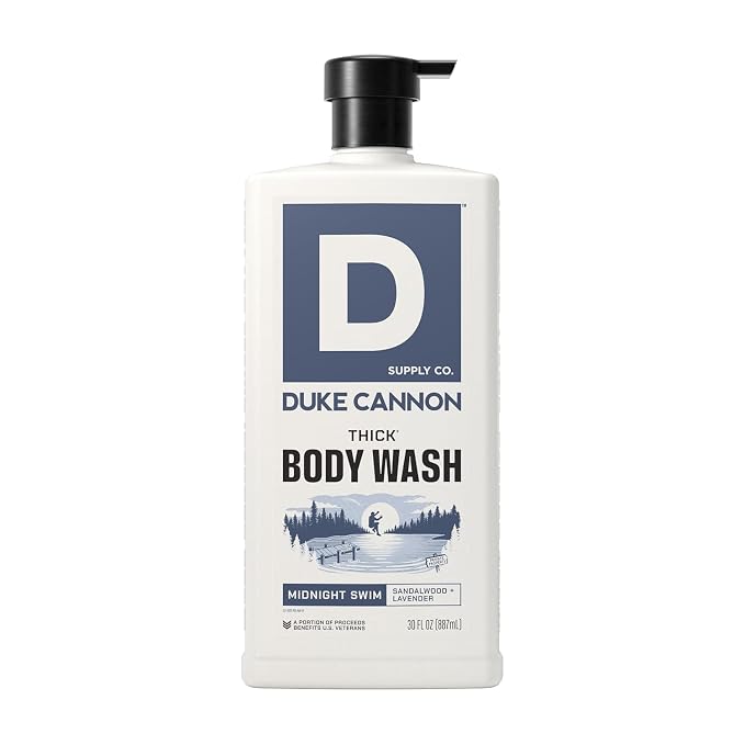 Duke Cannon Supply Co. THICK High Viscosity Body Wash for Men - 30 fl oz - Midnight Swim - Sandalwood + Lavender Scent - Mineral-Enriched, Cleansing Shower Gel