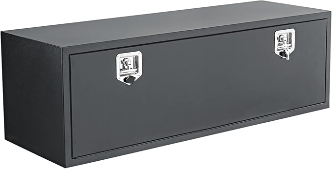 Black Steel Underbody Truck Box, Pickup Storage Box, Heavy Duty Diamond Plate Tool Box with Lock and Keys, Waterproof Trailer Storage Box (48" x 16" x 13"-Grey)