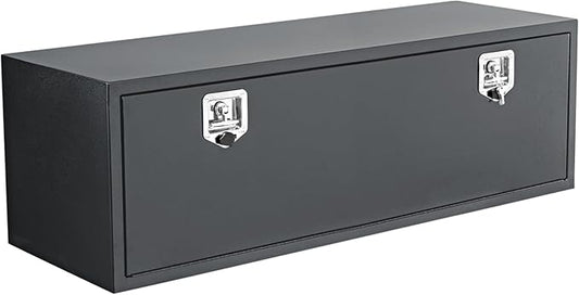 Black Steel Underbody Truck Box, Pickup Storage Box, Heavy Duty Diamond Plate Tool Box with Lock and Keys, Waterproof Trailer Storage Box (48" x 16" x 13"-Grey)
