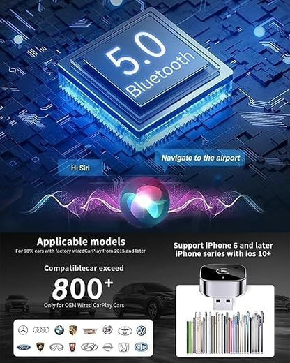 Wireless CarPlay Adapter2026 Upgraded – Suitable for Apple iPhone & Android, with Compact Size, Plug-and-Play Convenience, and Fast, Stable Connection for CarPlay & Android Applications