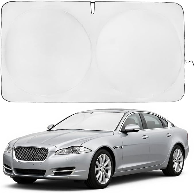 Windshield Sun Shade - Certified 99.87% UVB & 99.02% UVA Protection for car | Compatible for Jaguar XJ (2010-2019) | Award Winning Sunshade - Patented Technology | Car Shades by Kinder Fluff