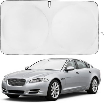 Windshield Sun Shade - Certified 99.87% UVB & 99.02% UVA Protection for car | Compatible for Jaguar XJ (2010-2019) | Award Winning Sunshade - Patented Technology | Car Shades by Kinder Fluff