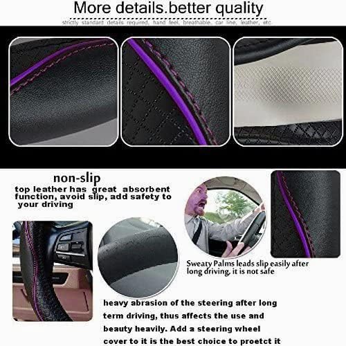 ESEWALAS Universal Car Steering Wheel Cover,Anti-Slip Leather Steering Wheel Cover,Sports Style Steering Wheel Protector,Car Interior Accessories Auto Steering Wheel Covers (Black with Purple)