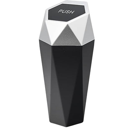 Car Trash Can with Lid, Mini Portable Trash Bin for Cars, Small Automatic Garbage Bin (Silver, 1 Pack)