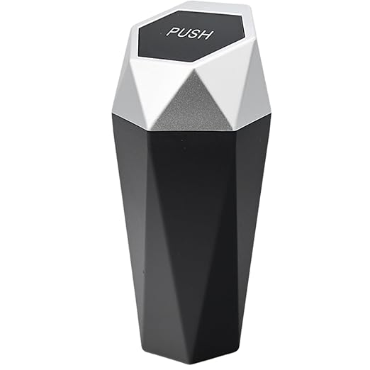 Car Trash Can with Lid, Mini Portable Trash Bin for Cars, Small Automatic Garbage Bin (Silver, 1 Pack)