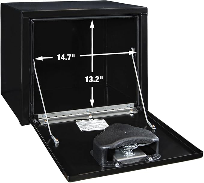 Buyers Products 1703330 Black Steel Underbody Truck Tool Box – 16 x 14 x 18 Inch - Truck Bed & Underbelly RV Storage Box, Locking T-Latch, Weather-Resistant, Heavy-Duty Flatbed Job Box, Made in USA