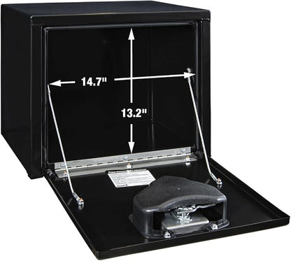Buyers Products 1703330 Black Steel Underbody Truck Tool Box – 16 x 14 x 18 Inch - Truck Bed & Underbelly RV Storage Box, Locking T-Latch, Weather-Resistant, Heavy-Duty Flatbed Job Box, Made in USA