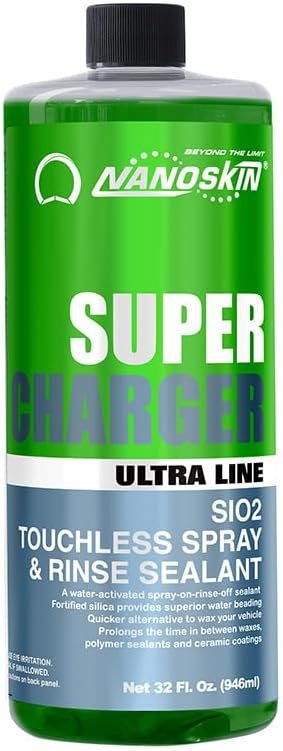 Nanoskin Ultra Line SUPER CHARGER SiO2 Touchless Spray-On/Rinse-Off Sealant 32 Oz - Car Wash Paint & Glass Spray for Car Detailing | Safe for Cars, Trucks, Motorcycles, RVs & More | 100:1 Dilution