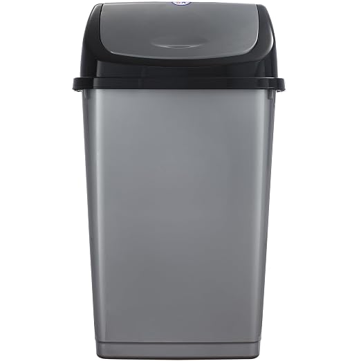 Superio Kitchen Trash Can 13 Gallon with Swing Lid, Plastic Tall Garbage Can Outdoor and Indoor, Large 52 Qt Recycle Bin and Waste Basket for Home, Office, Garage, Patio, Restaraunt (Grey/Black)