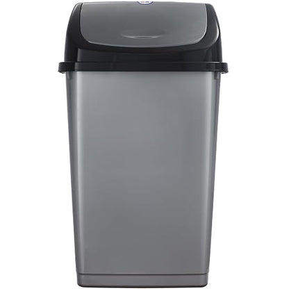 Superio Kitchen Trash Can 13 Gallon with Swing Lid, Plastic Tall Garbage Can Outdoor and Indoor, Large 52 Qt Recycle Bin and Waste Basket for Home, Office, Garage, Patio, Restaraunt (Grey/Black)