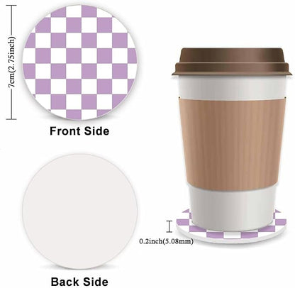 Light Purple Checkered Steering Wheel Cover for Women, Universal Auto Steering Wheel 14-15 Inch Car Interior Accessories with 2PCS Car Coasters, Suitable for Men and Women