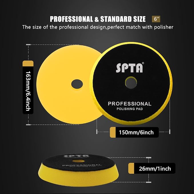 SPTA Yellow T80 High-Cut Foam Polishing Pad, 1Pc 6.5 Inch Buffing Polishing Pads for 150mm Backing Plate Compound Buffing Sponge for Car Buffer Polisher Compounding, Polishing and Waxing -FPBFS6Y