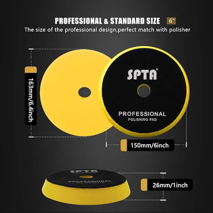 SPTA Yellow T80 High-Cut Foam Polishing Pad, 1Pc 6.5 Inch Buffing Polishing Pads for 150mm Backing Plate Compound Buffing Sponge for Car Buffer Polisher Compounding, Polishing and Waxing -FPBFS6Y