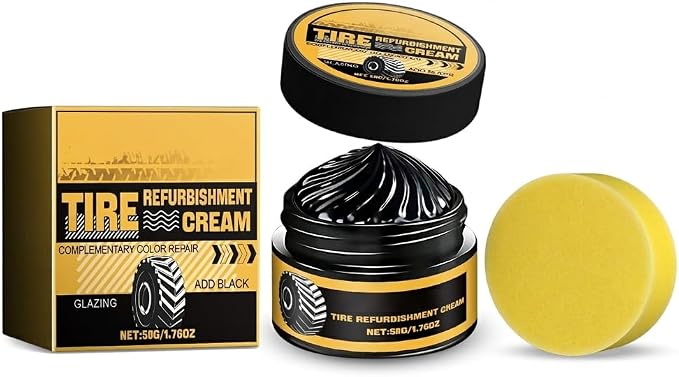 Tire Polishing Coating Paste with Sponge, Powerful Wheel Tyre Nourish Cream | Tire Shine Paste for Deep Black Gloss, Interior Exterior Renovation, Powerful Tire Polish Wax for Car Owners