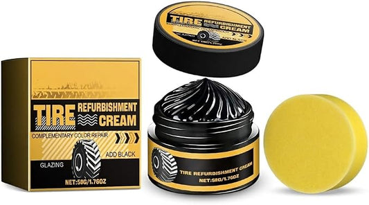Tire Polishing Coating Paste with Sponge, Powerful Wheel Tyre Nourish Cream | Tire Shine Paste for Deep Black Gloss, Interior Exterior Renovation, Powerful Tire Polish Wax for Car Owners