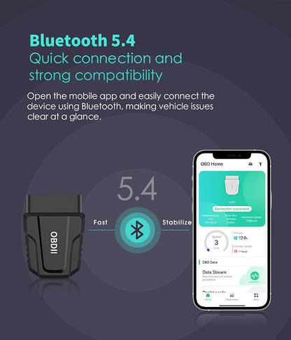 Outzone V011 OBD2 Scanner Bluetooth 5.4 - Car Code Reader & Health Monitor, Full System Diagnostic Tool for Engine, Transmission | Clear Codes, Real-Time Data, iOS & Android App