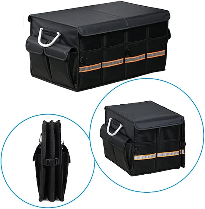 Tianle Car Trunk Organizer - Collapsible Trunk Organizer with Foldable Cover Aluminium Alloy Handle Reflective Strip for Auto, SUV, Truck, Minivan (S Black)