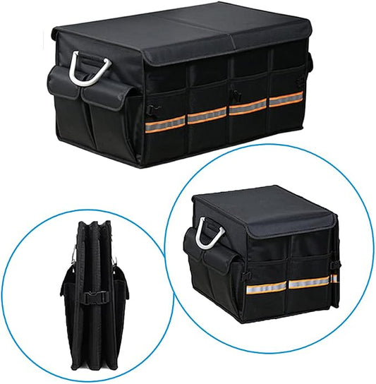 Tianle Car Trunk Organizer - Collapsible Trunk Organizer with Foldable Cover Aluminium Alloy Handle Reflective Strip for Auto, SUV, Truck, Minivan (S Black)