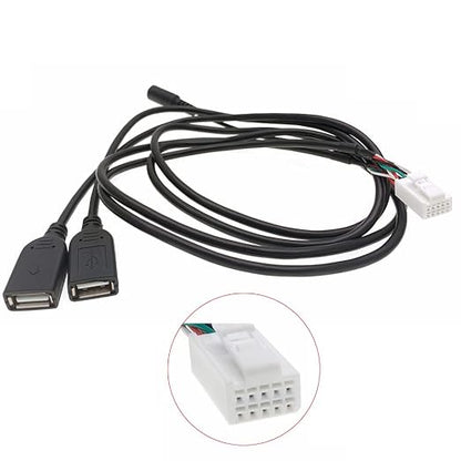 10 Pin Car USB Dual Double USB with Mic for RCA Cable Adapter for Android Radio Player Navigation Accessories - (Color Name: A)