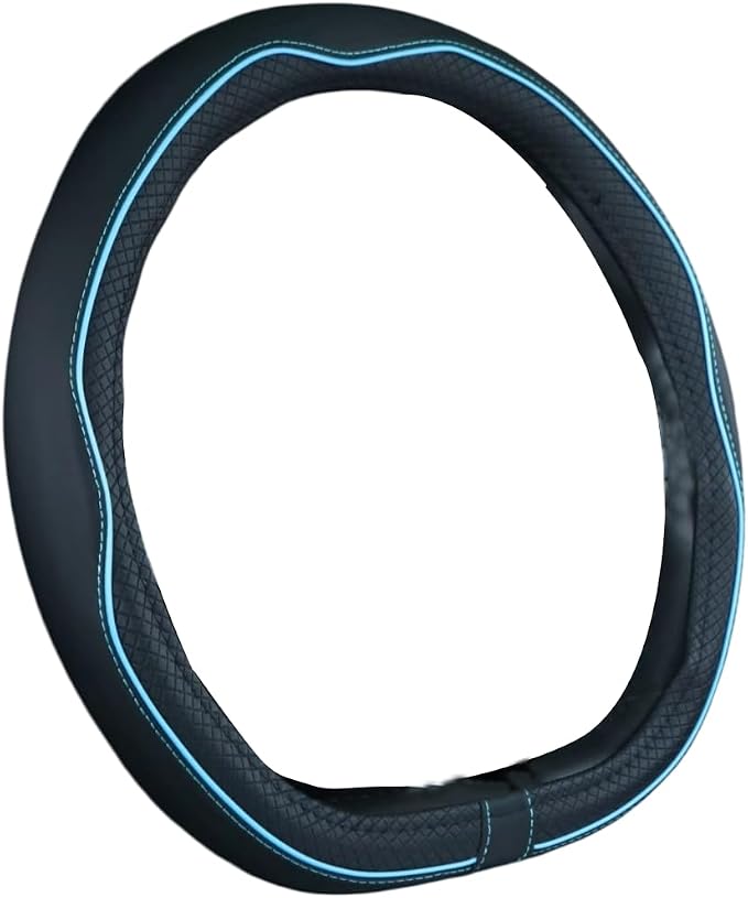 Mayco Bell Flat Bottom Steering Wheel Cover Anti-Slip,Safety,Soft,Breathable,Durable,Full Surround,Comfortable Grip Microfiber Leather (D-Shape, Black Blue)