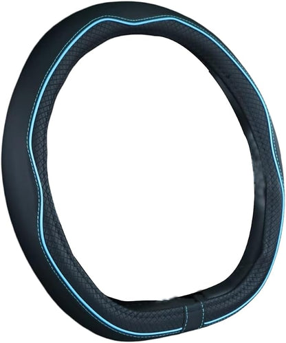 Mayco Bell Flat Bottom Steering Wheel Cover Anti-Slip,Safety,Soft,Breathable,Durable,Full Surround,Comfortable Grip Microfiber Leather (D-Shape, Black Blue)