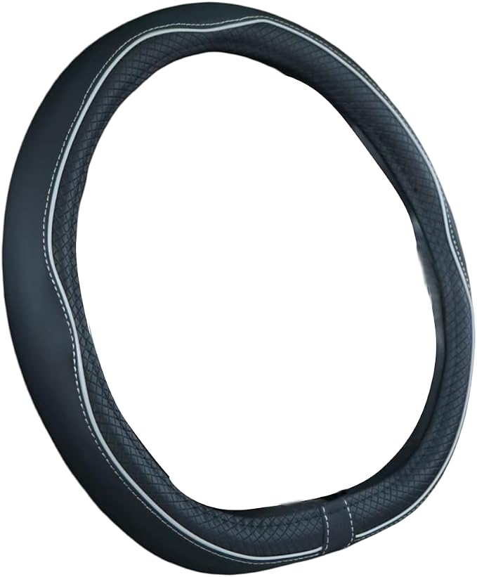 Mayco Bell Flat Bottom Steering Wheel Cover Anti-Slip,Safety,Soft,Breathable,Durable,Full Surround,Comfortable Grip Microfiber Leather (D Shape, Black Gray)